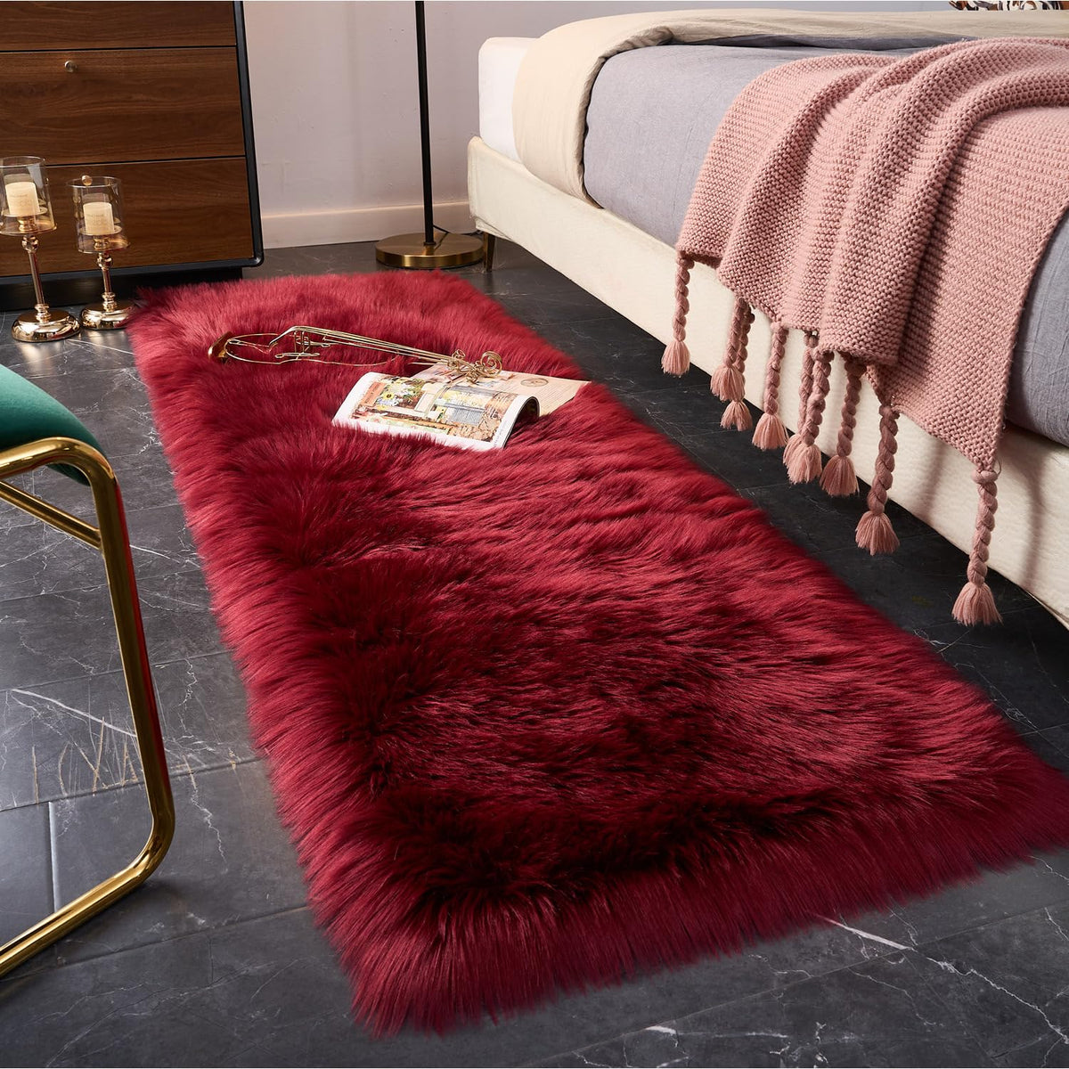 EasyJoy Ultra Soft Fluffy/Fuzzy Shaggy Area Rug Faux Fur Chair Cover Seat Pad for Bedroom Floor Sofa Living Room (2 x 6 ft Sheepskin, Beige)