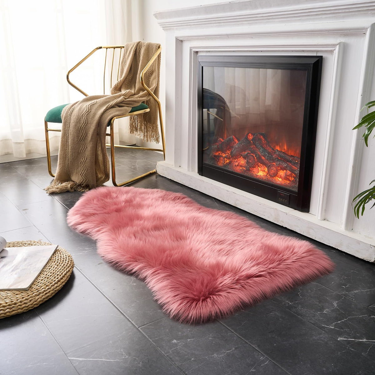 EasyJoy Ultra Soft Fluffy/Fuzzy Shaggy Area Rug Faux Fur Chair Cover Seat Pad for Bedroom Floor Sofa Living Room (2 x 6 ft Sheepskin, Beige)