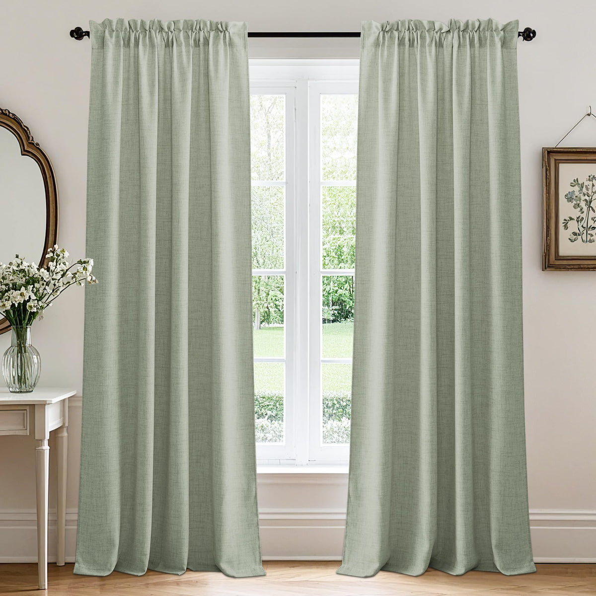 RYB HOME White Semi Sheer Curtains 84 inches Long for Living Room