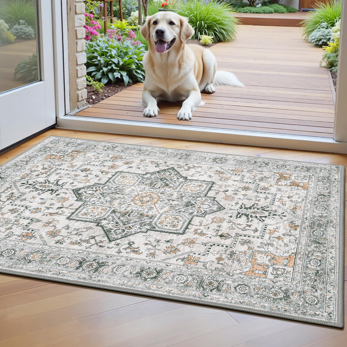 Lessymo 8 x 10 Area Rugs for Living Room, Machine Washable Rug Grey White