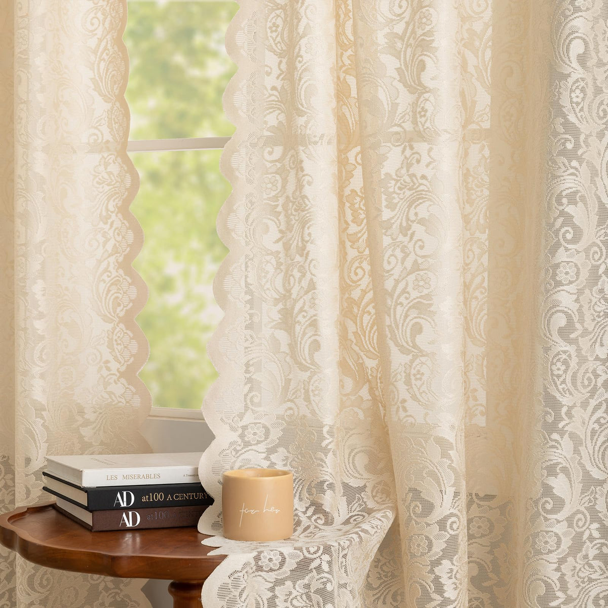 ALIGOGO Black Lace Curtains for Bedroom, Gothic Style, 52W x 63L Inch