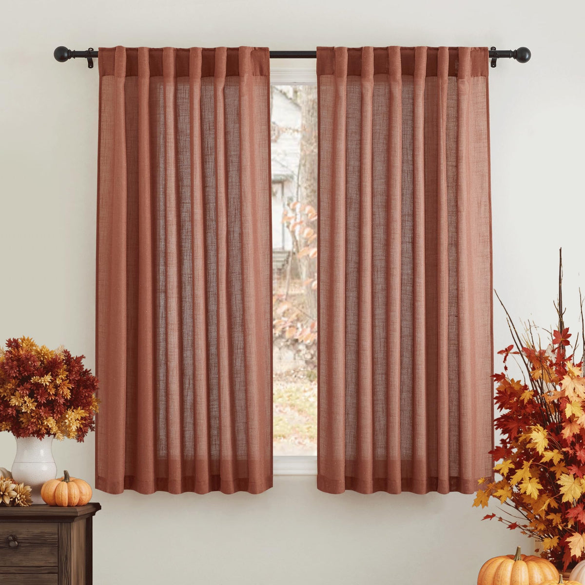 RYB HOME White Sheer Curtains for Living Room Patio Glass Door, W52 x L95