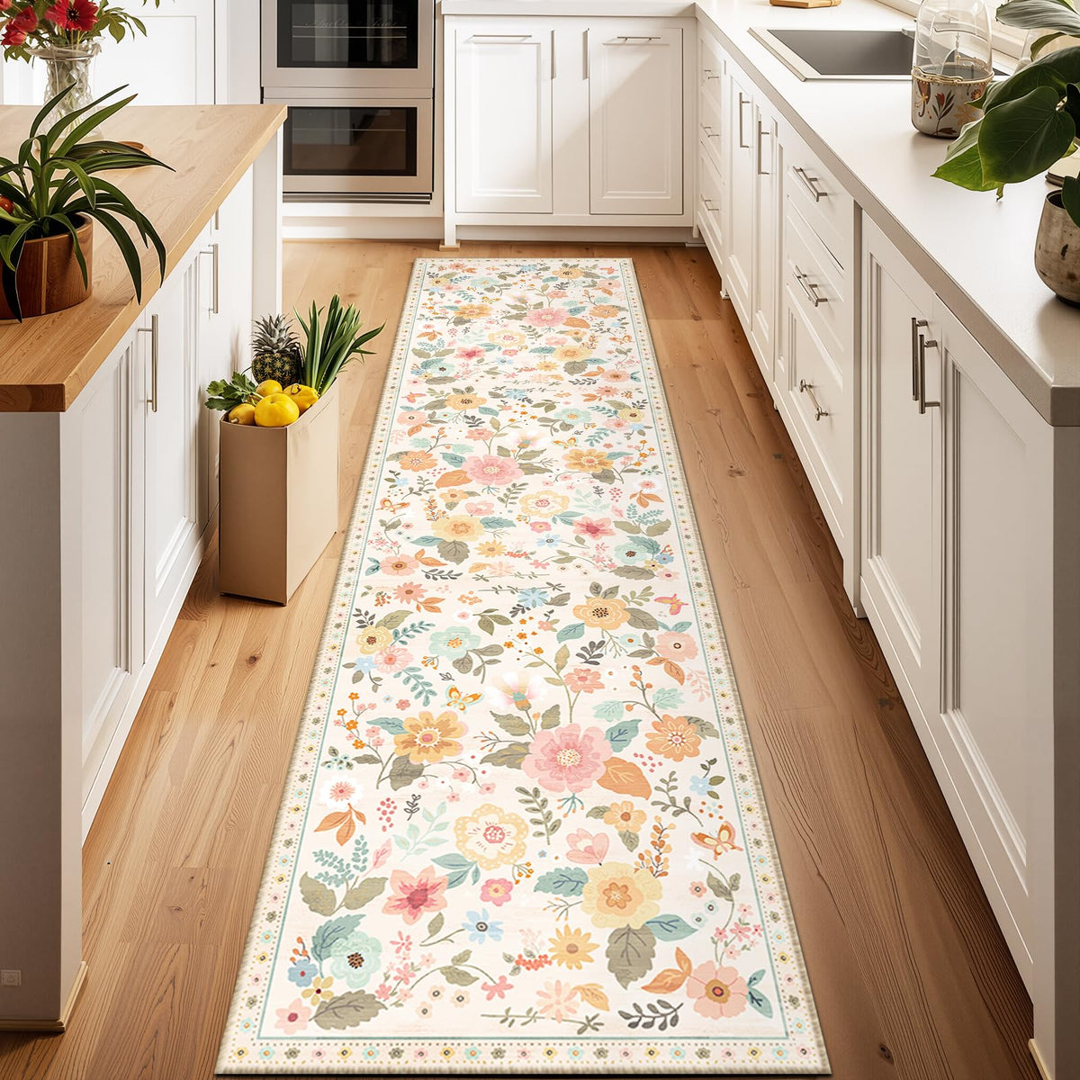 RELEANY Floral Washable 5x7 Area Rugs Pink