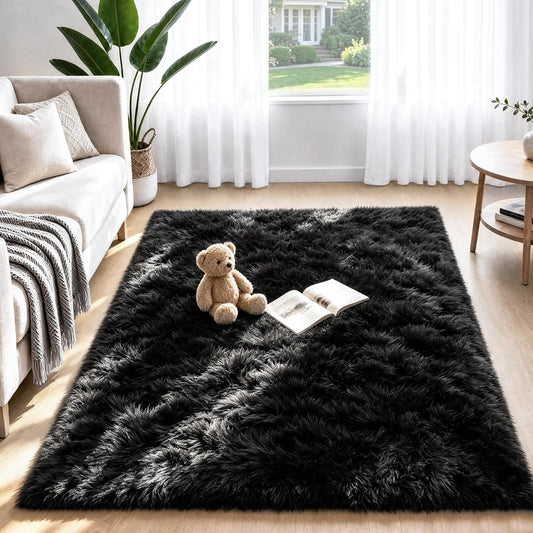 4x6 Area Rugs for Living Room: Soft Black Fluffy Rug Shag Washable Rug Plush Fuzzy Indoor Carpet for Bedroom Nursery Playroom Girls Boys Kids Room (Black, 4'x6')
