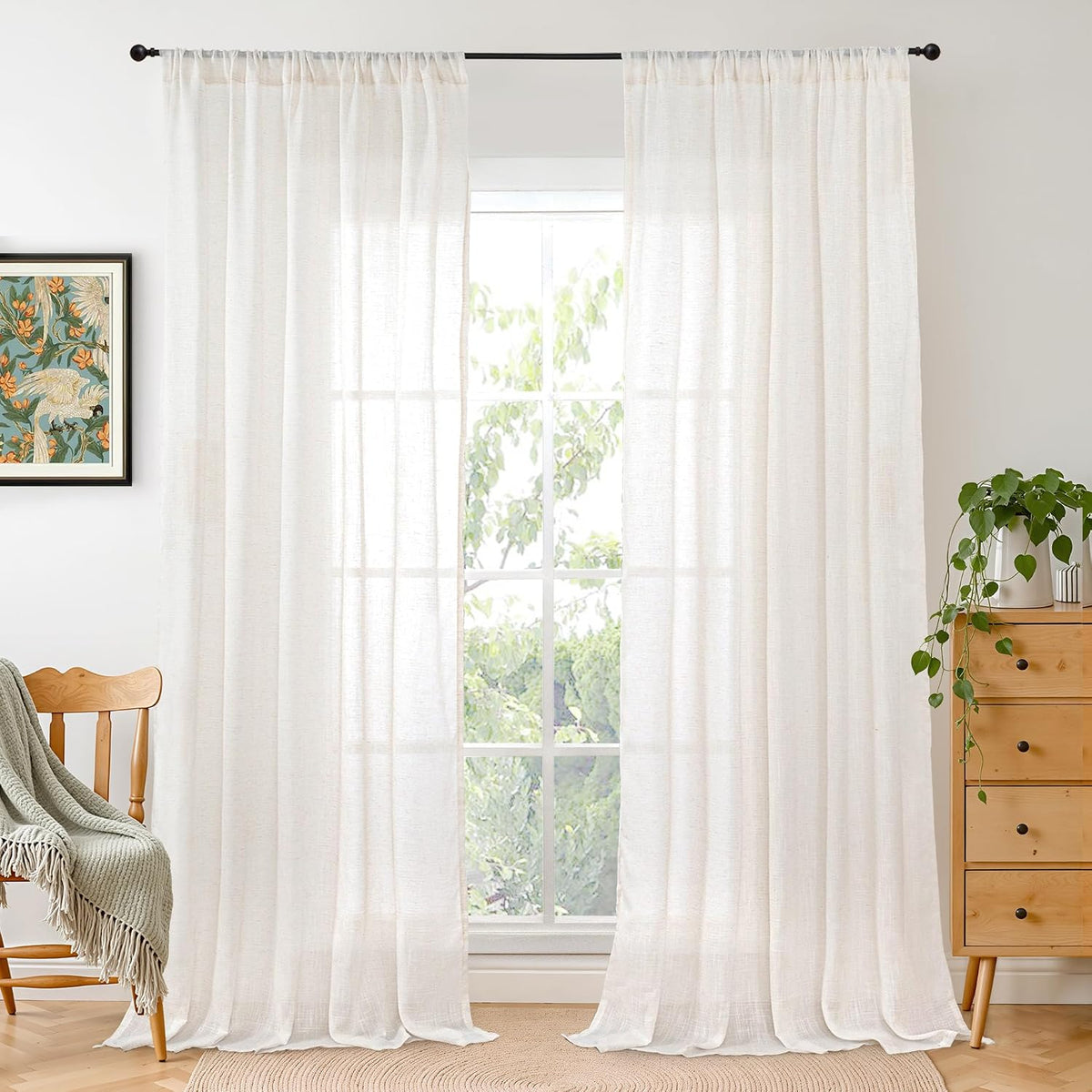 BGment Linen Sheer Curtains 84 Inches Long 2 Panels Set for Living Room