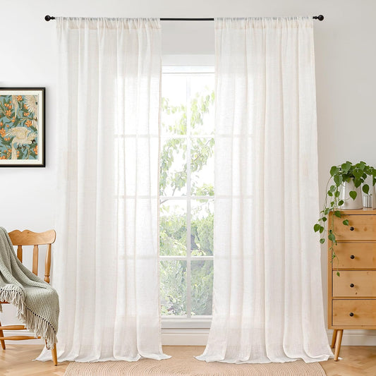 BGment Linen Sheer Curtains 84 Inches Long 2 Panels Set for Living Room