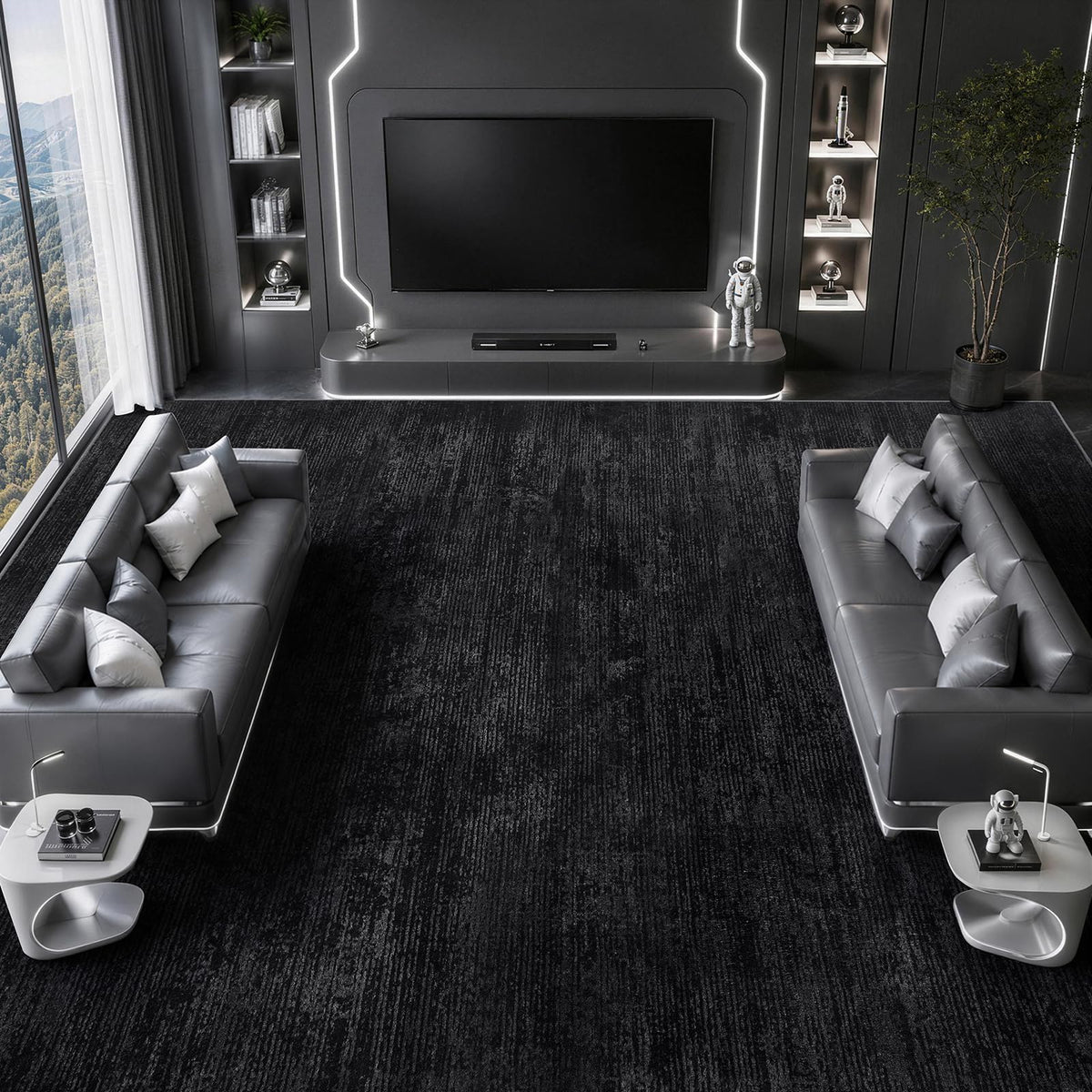 8x10 Washable Area Rug, Black Solid Area Rugs for Living Room & Bedroom