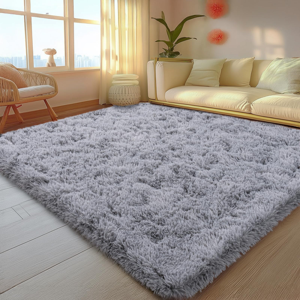 Mugorn 8x10 Area Rugs for Living Room, Large Fluffy Black Rugs for Bedroom