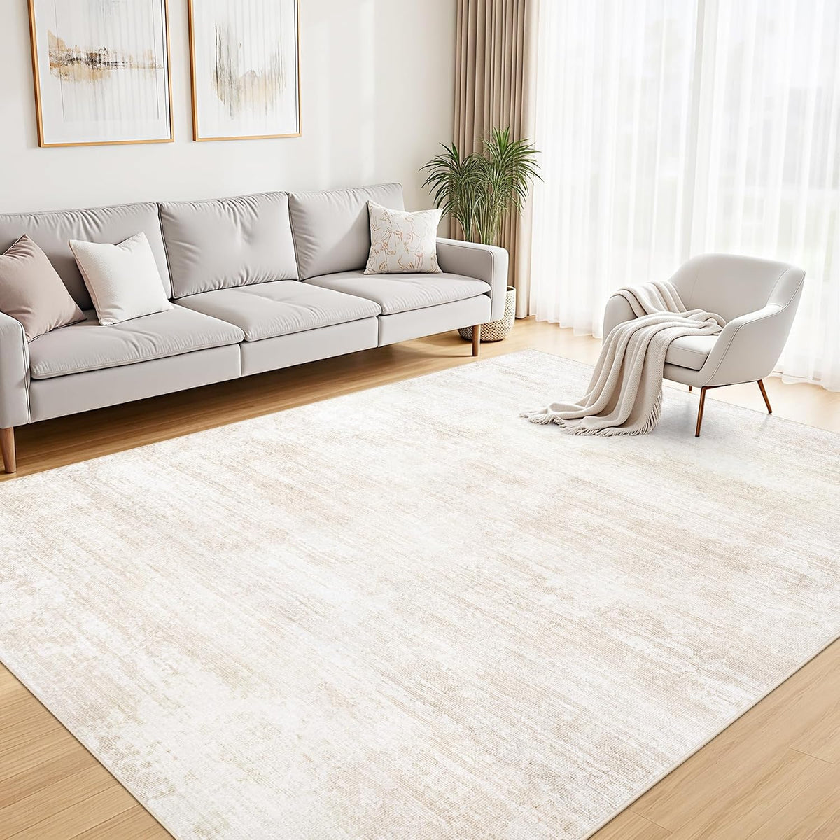 Tosuoka Washable Rug 6x9 Area Rugs for Living Room, Beige Neutral Abstract