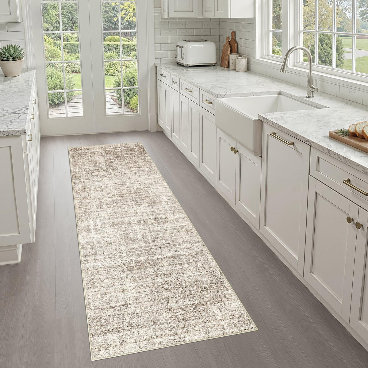 LOONGRUG 8x10 Area Rugs Washable Neutral Modern Rug for Living Room Brown