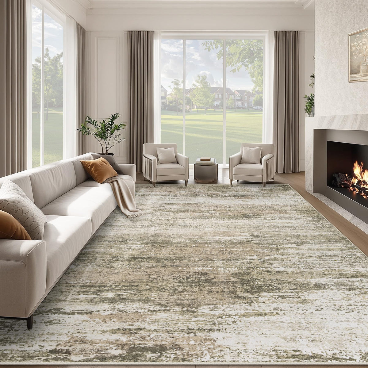 Washable Rug 8x10 Area Rugs for Living Room: Large Neutral Soft Rug Abstract Non Slip Low Pile Modern Carpet for Bedroom Kitchen Nursery Office Dining Room Indoor (Beige, 8'x10')