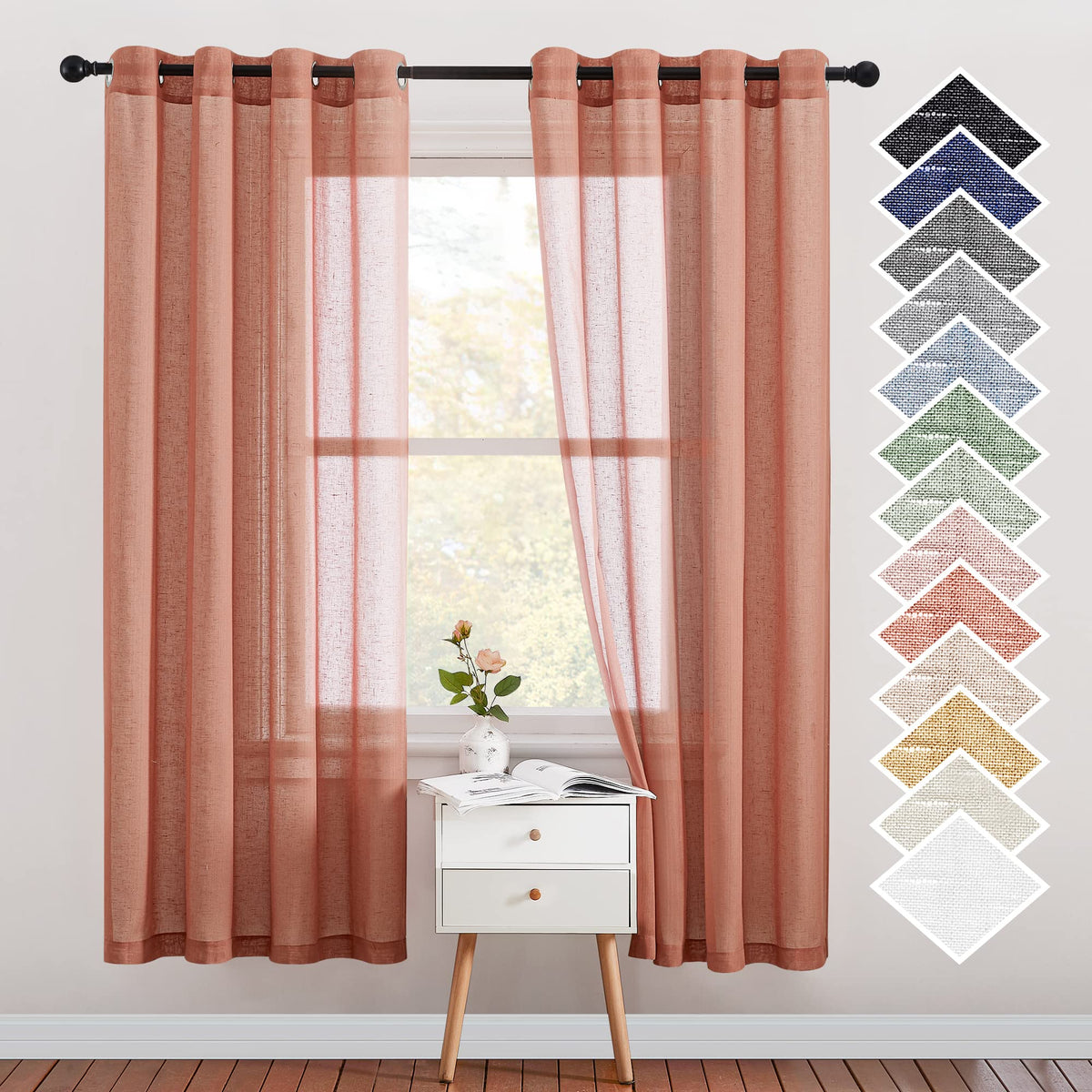 NICETOWN White Sheer Linen Curtains 84 Inch Length 2 Panels Set, W52xL84