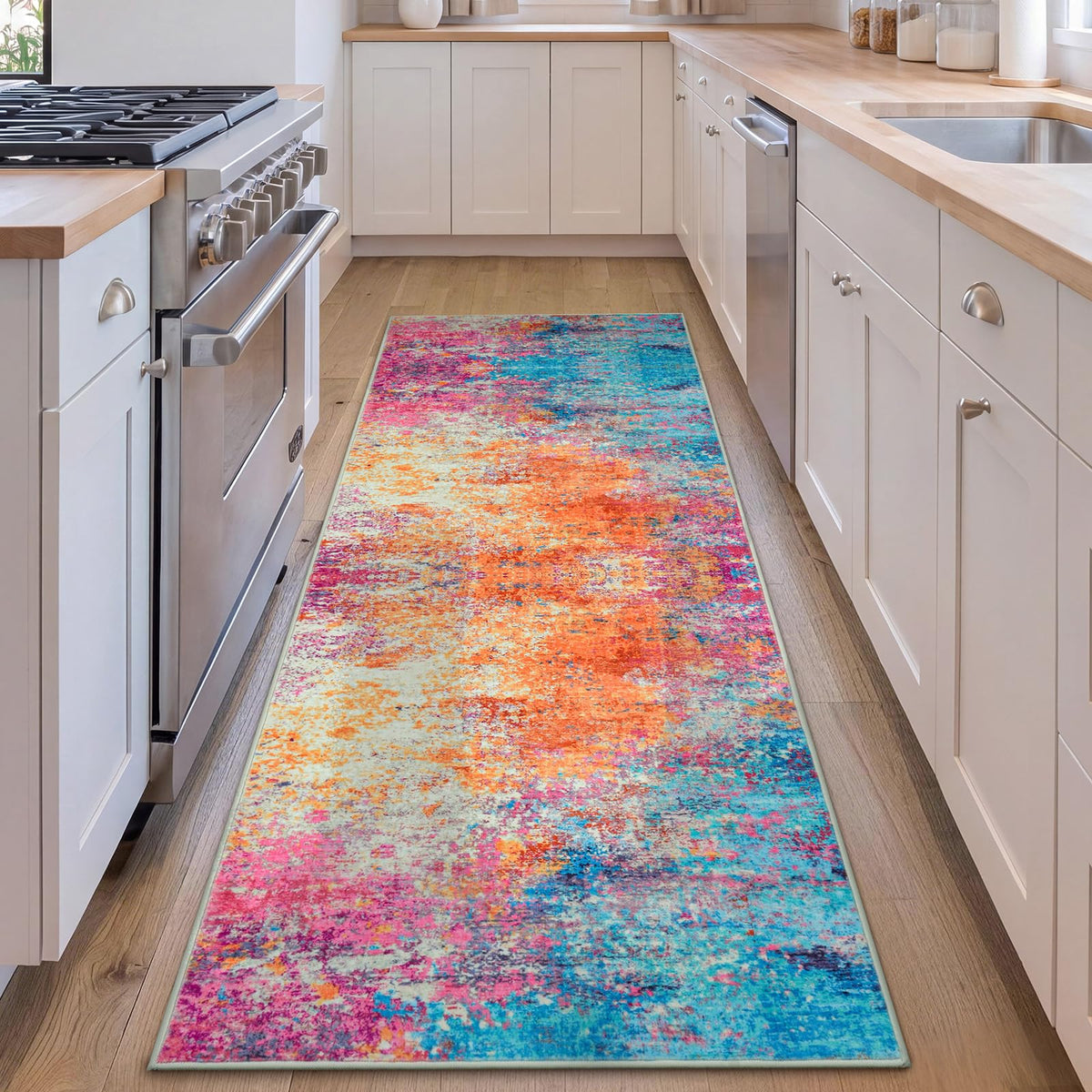 Rugflix 5x7 Area Rugs for Living Room, Colorful Rainbow Washable Rug