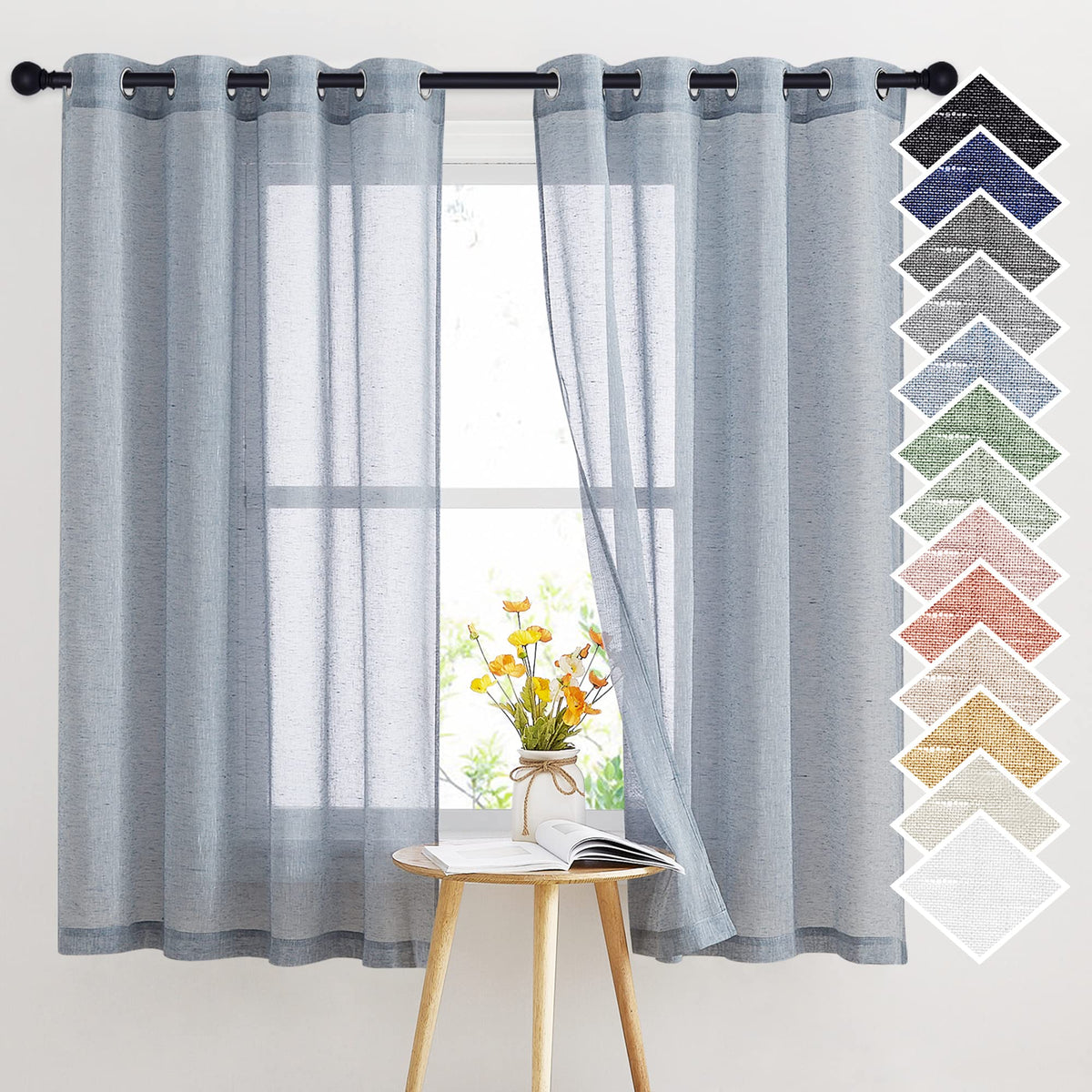 NICETOWN White Sheer Linen Curtains 84 Inch Length 2 Panels Set, W52xL84
