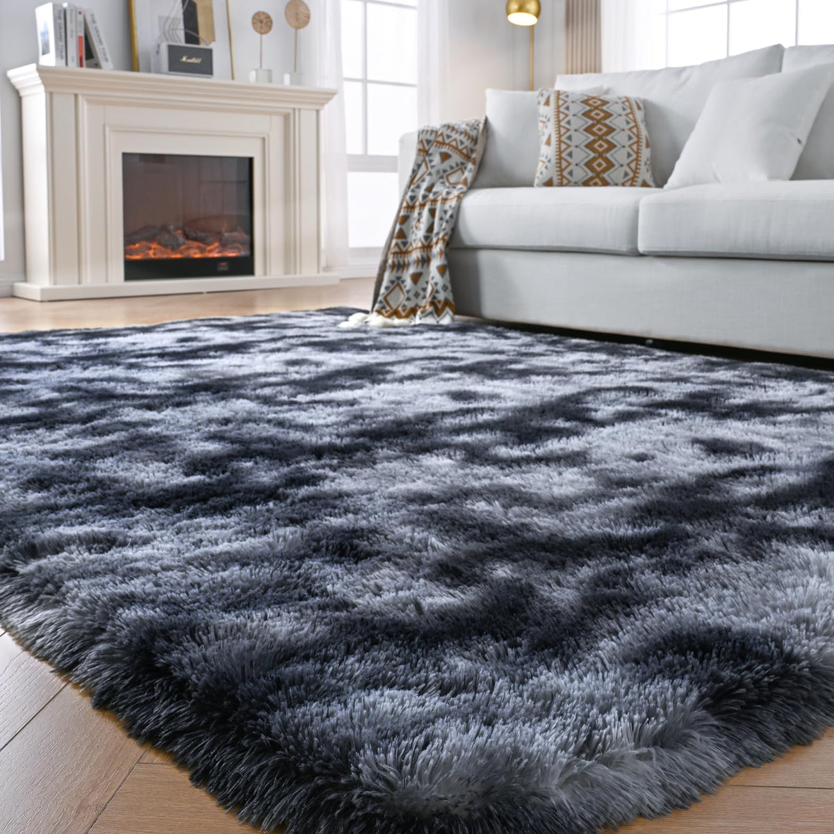 Fluffy Area Rug for Bedroom 5x7 Grey - Soft Shag Dorm Decor Carpet