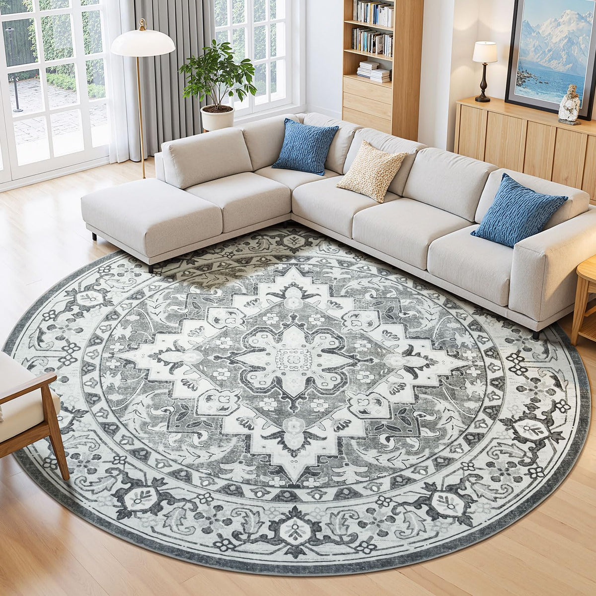Lessymo 8 x 10 Area Rugs for Living Room, Machine Washable Rug Grey White