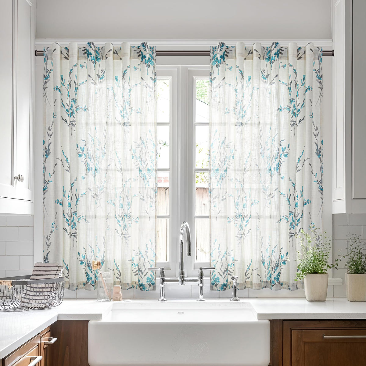 MYSKY HOME Sheer Linen Curtains 84 Inch Length Light Filtering 2 Panels