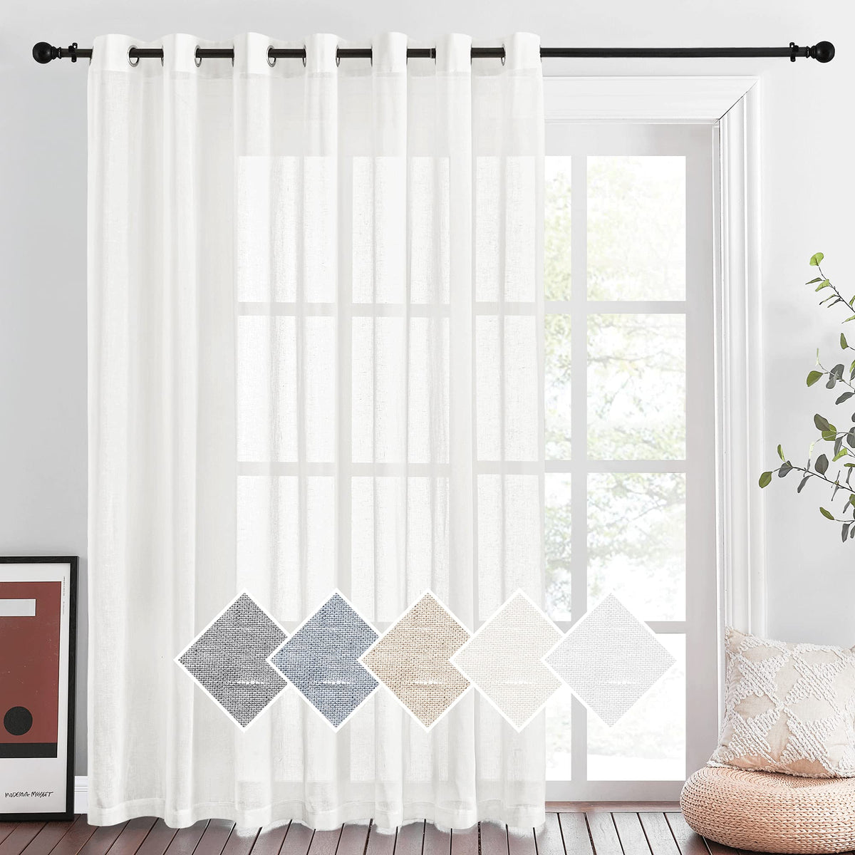 NICETOWN White Sheer Linen Curtains 84 Inch Length 2 Panels Set, W52xL84