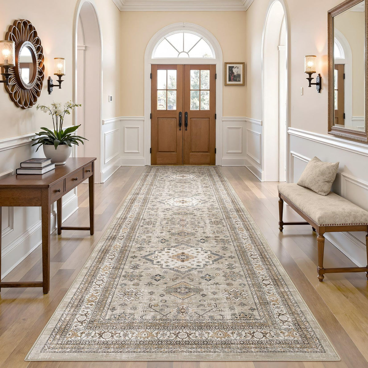 cotiled 5x7 Area Rug for Living Room, Washable, Traditional, Beige