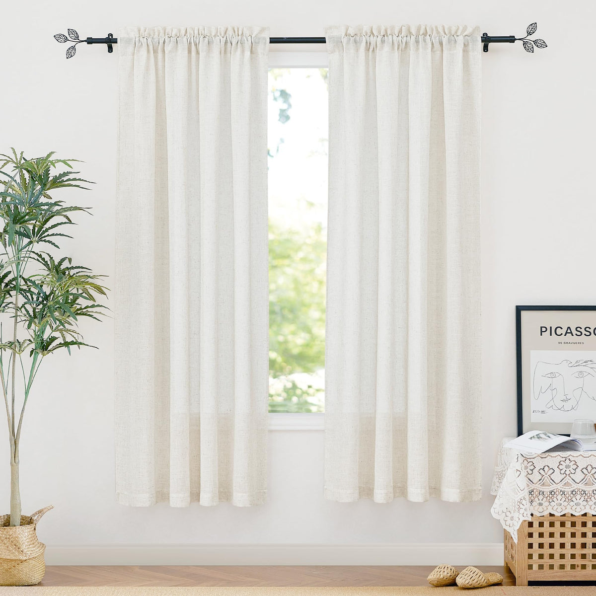 RYB HOME White Semi Sheer Curtains 84 inches Long for Living Room