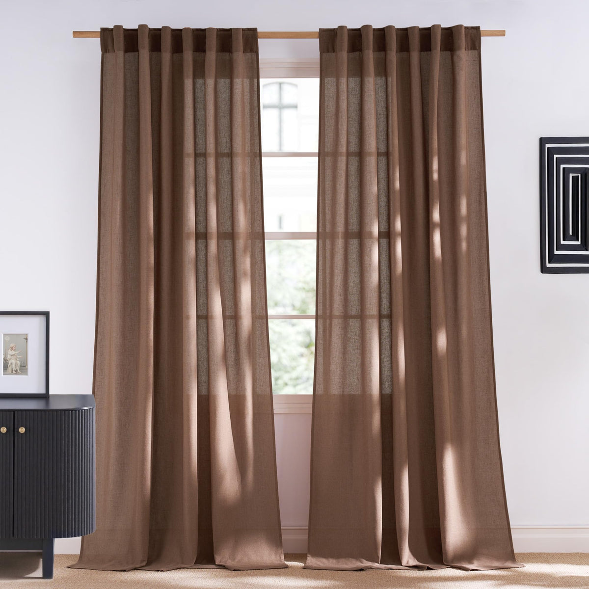NICETOWN Natural Linen Curtains & Drapes for Windows 84 inch Long, Rod Pocket & Back Tab Thick Flax Semi Sheer Privacy Assured with Light Filtering for Bedroom/Living Room, W55 x L84, 2 Pieces