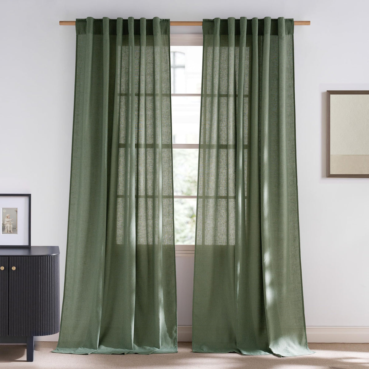 NICETOWN Natural Linen Curtains & Drapes for Windows 84 inch Long, Rod Pocket & Back Tab Thick Flax Semi Sheer Privacy Assured with Light Filtering for Bedroom/Living Room, W55 x L84, 2 Pieces