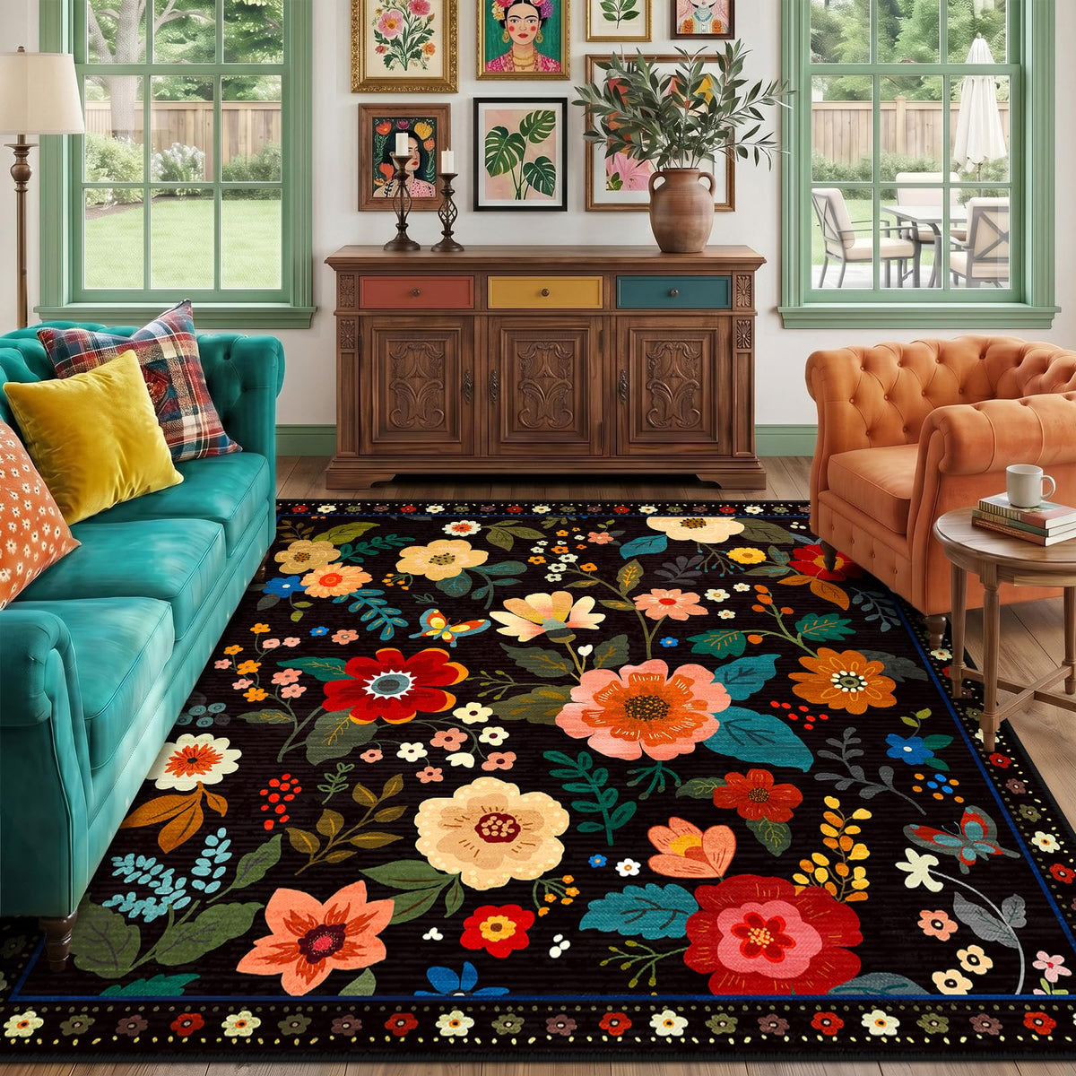 RELEANY Floral Washable 5x7 Area Rugs Pink