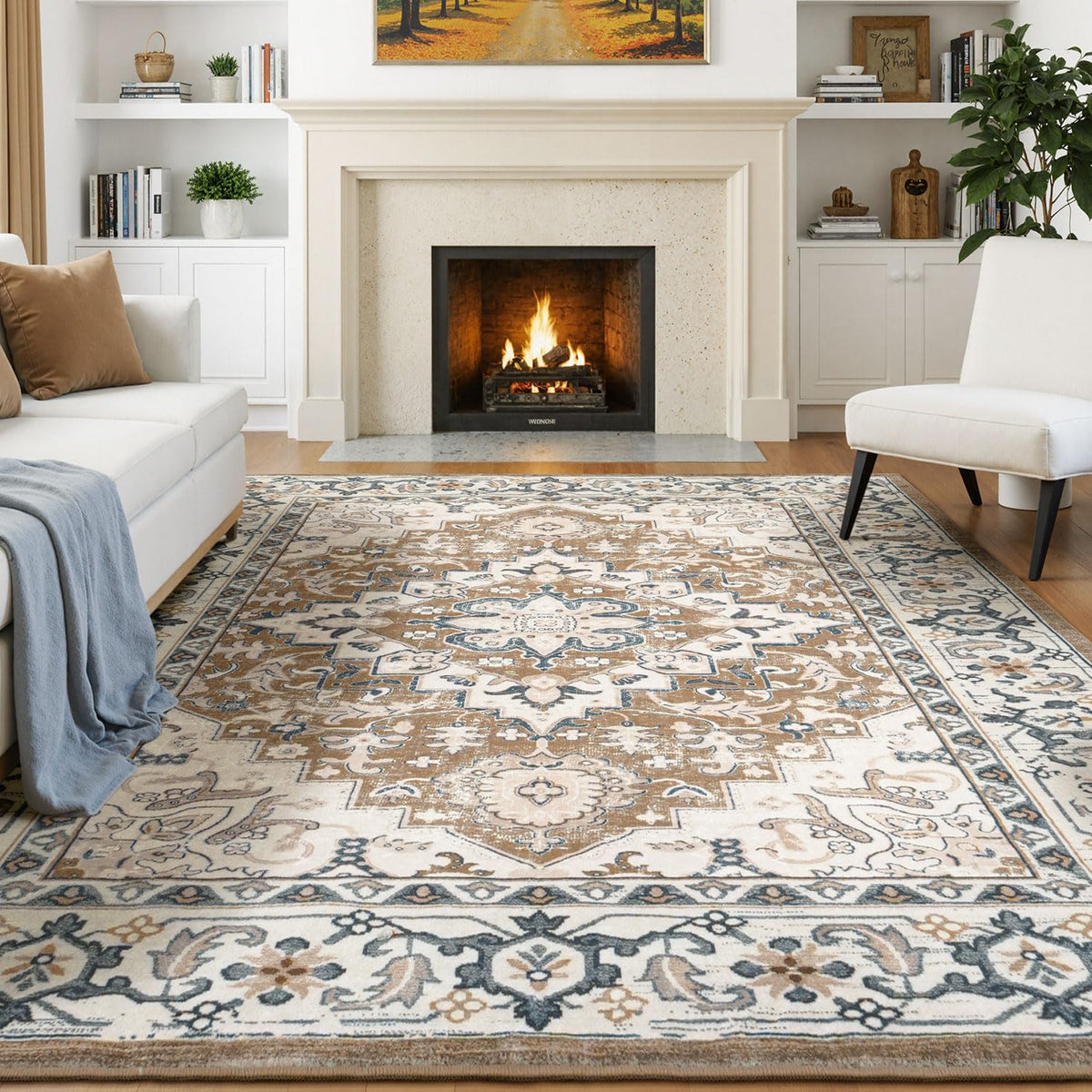 Lessymo 8 x 10 Area Rugs for Living Room, Machine Washable Rug Grey White