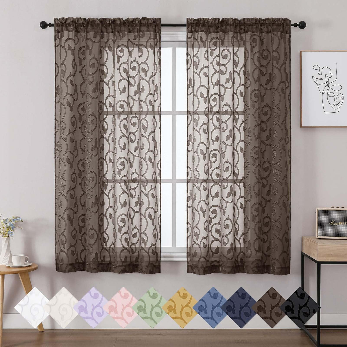 Dusty Blue Sheer Curtains for Bedroom Living Room 72 Inches Long 2 Panels Set, Soft Airy Geometric Jacquard Clip Curtains Drapes, Modern Rod Pocket Door Curtain, 2Pcs Each 42" Wx72 L Inch
