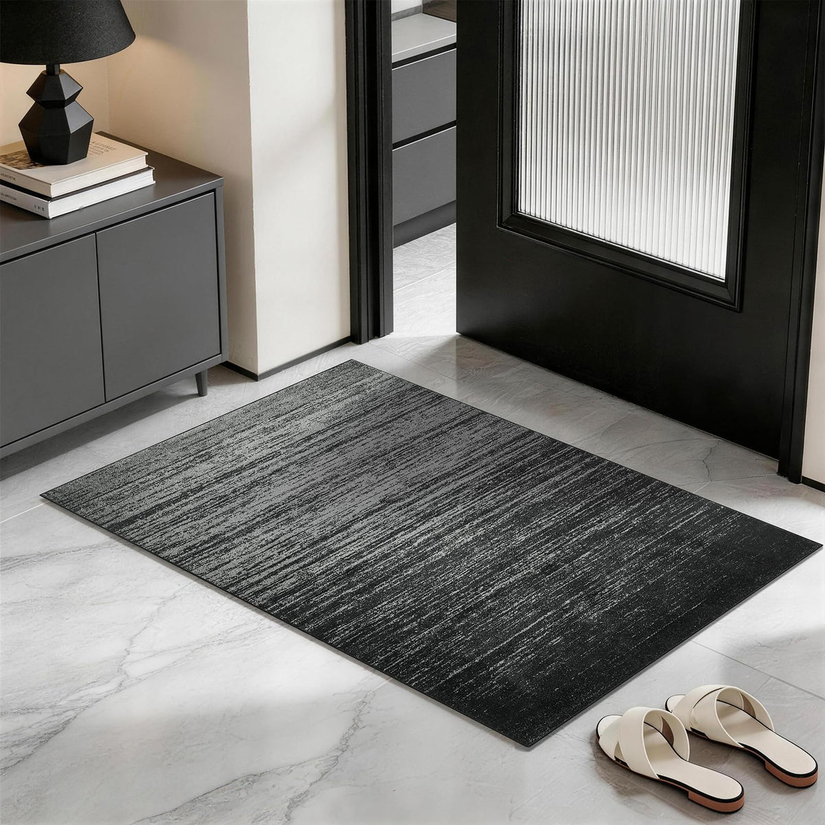 8x10 Washable Area Rug, Black Solid Area Rugs for Living Room & Bedroom