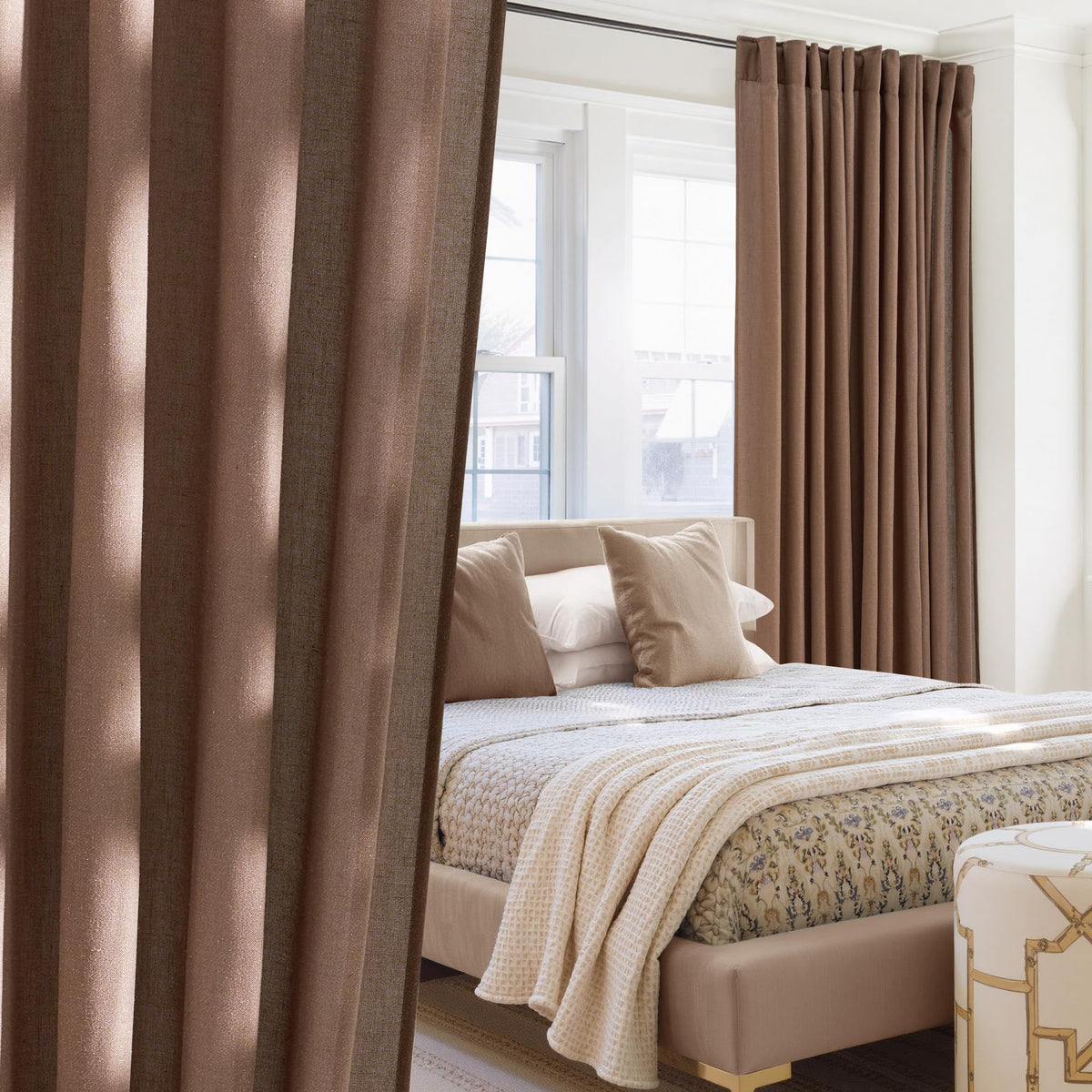 NICETOWN Natural Linen Curtains & Drapes for Windows 84 inch Long, Rod Pocket & Back Tab Thick Flax Semi Sheer Privacy Assured with Light Filtering for Bedroom/Living Room, W55 x L84, 2 Pieces