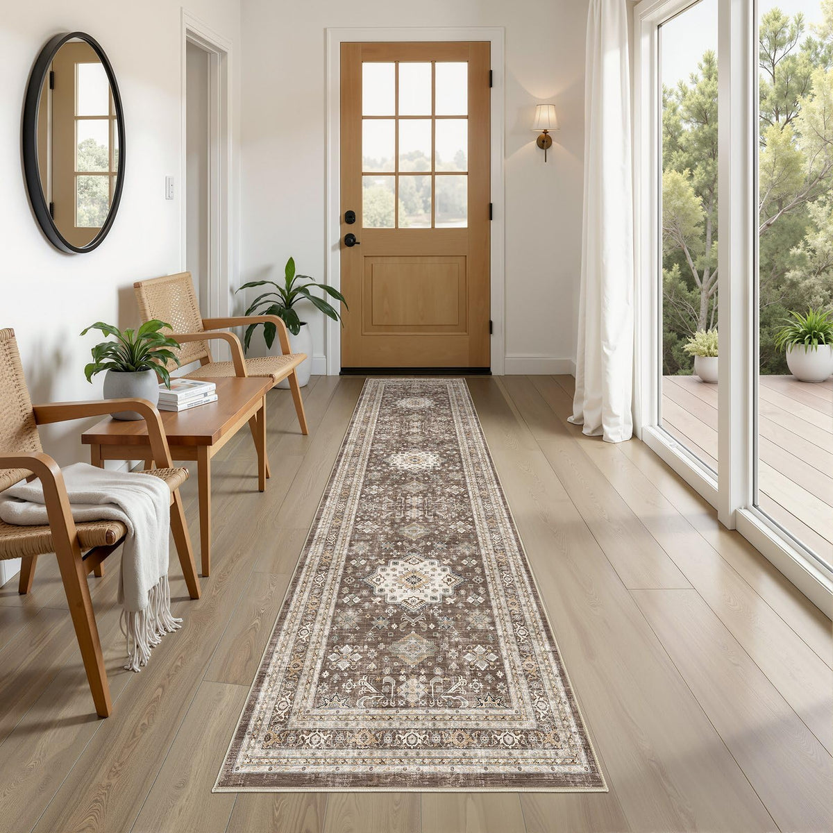 cotiled 5x7 Area Rug for Living Room, Washable, Traditional, Beige