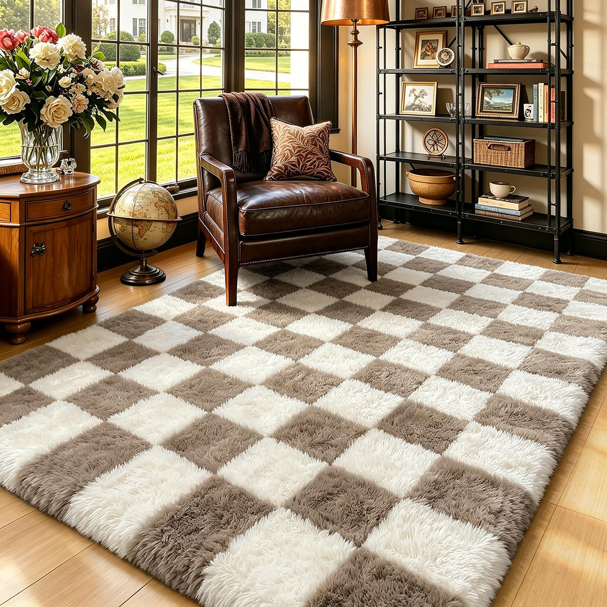 Beige 8x10 Area Rugs for Living Room, Fluffy Shag Rug Large Bedroom Carpet