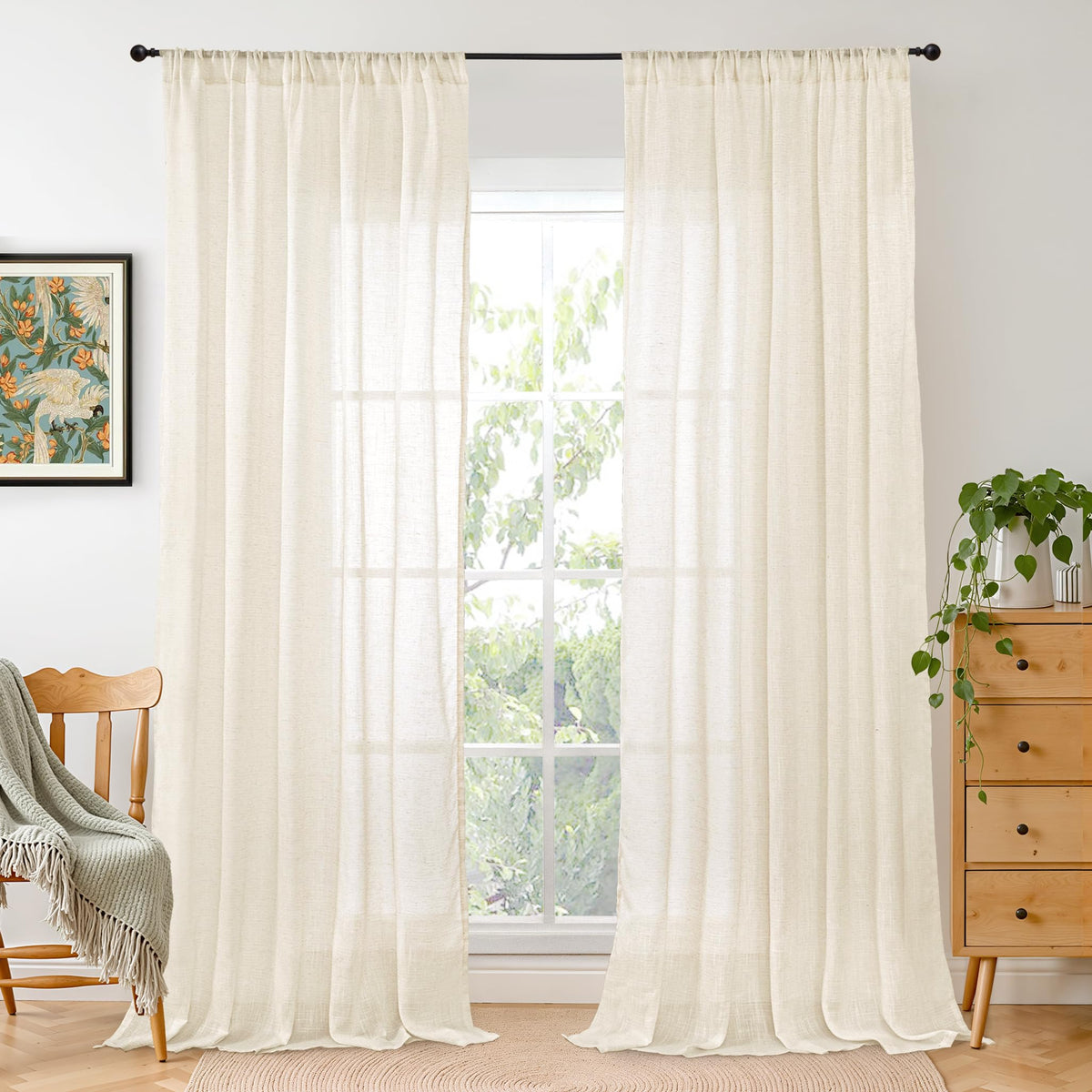 BGment Linen Sheer Curtains 84 Inches Long 2 Panels Set for Living Room