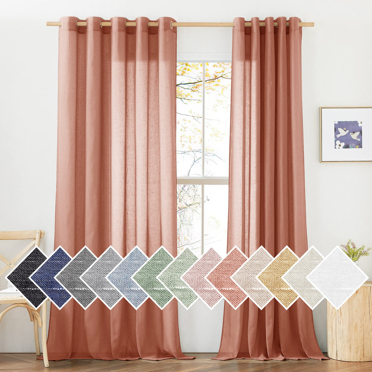 NICETOWN White Sheer Linen Curtains 84 Inch Length 2 Panels Set, W52xL84