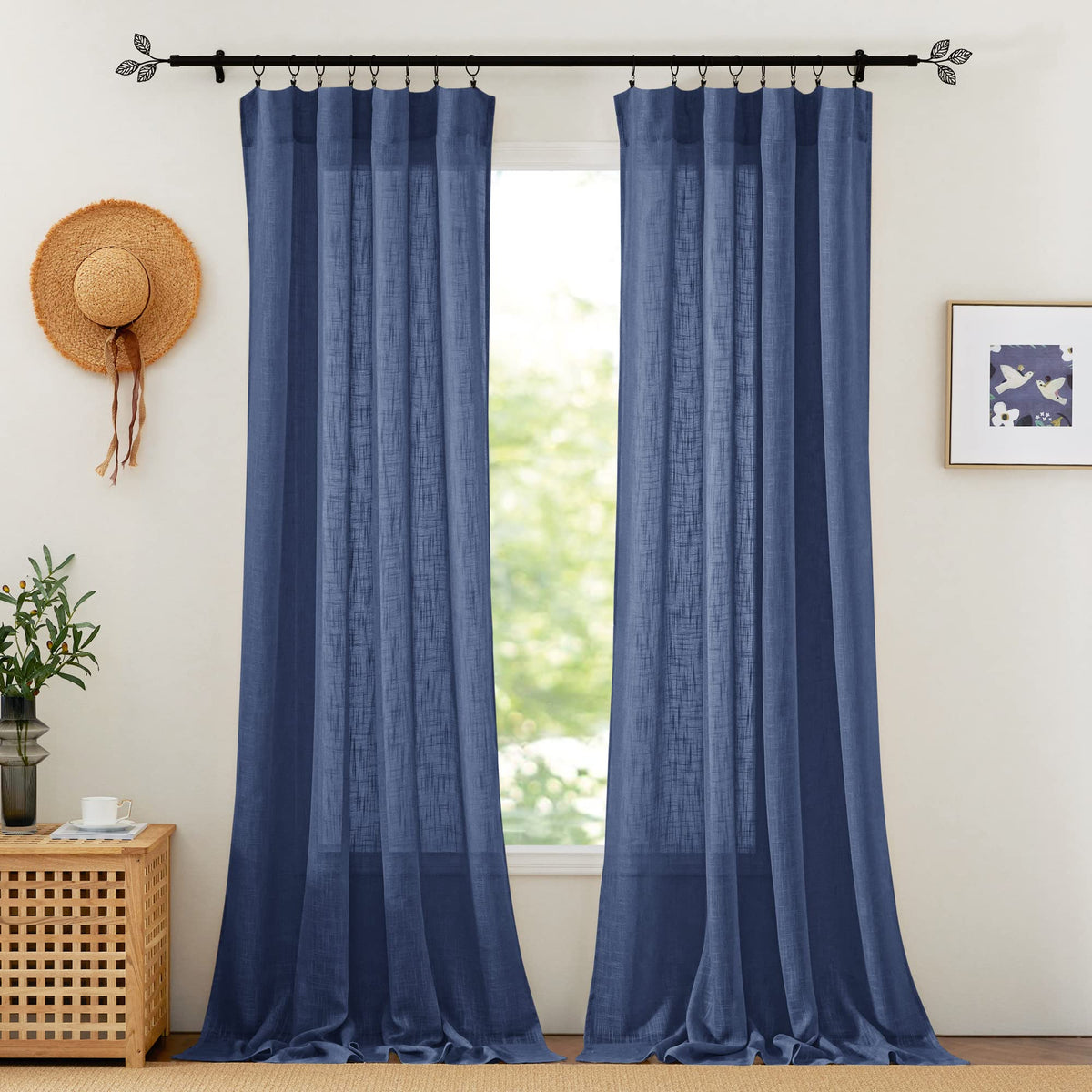 RYB HOME White Semi Sheer Curtains 84 inches Long for Living Room
