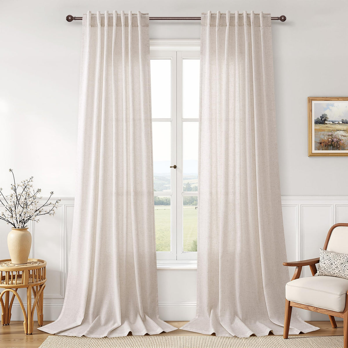 Joywell Linen Sheer Curtains 84 Inches Long for Living Room Beige Cream