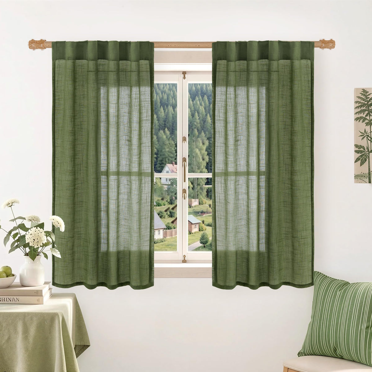 LAMIT Linen Semi Sheer Curtains 84 Inches Long for Living Room 2 Panels
