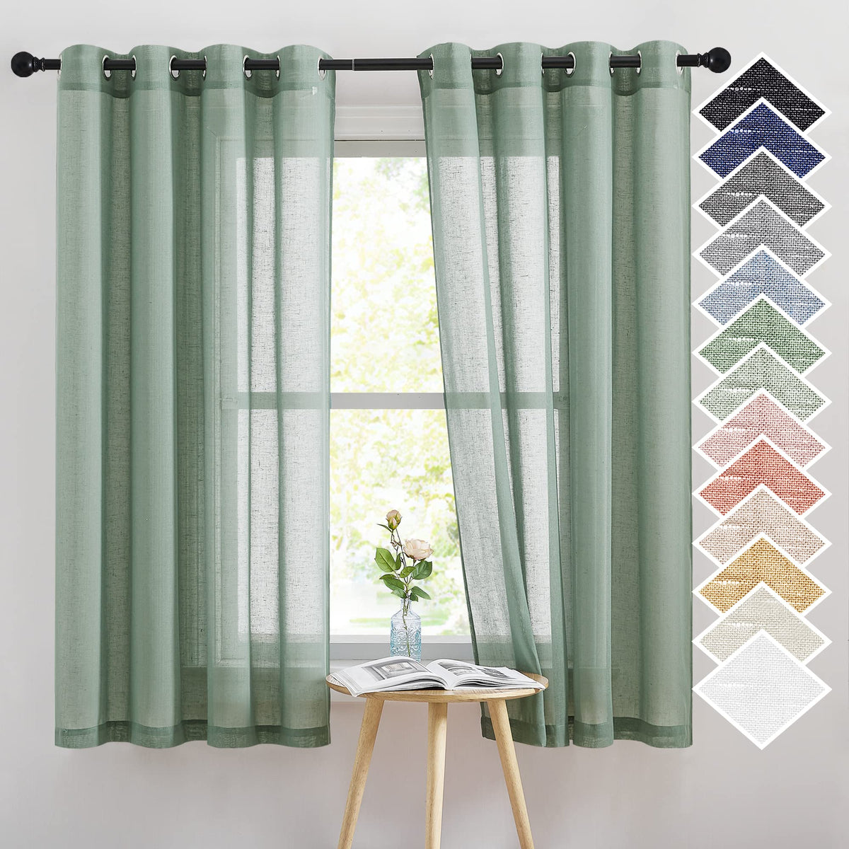 NICETOWN White Sheer Linen Curtains 84 Inch Length 2 Panels Set, W52xL84
