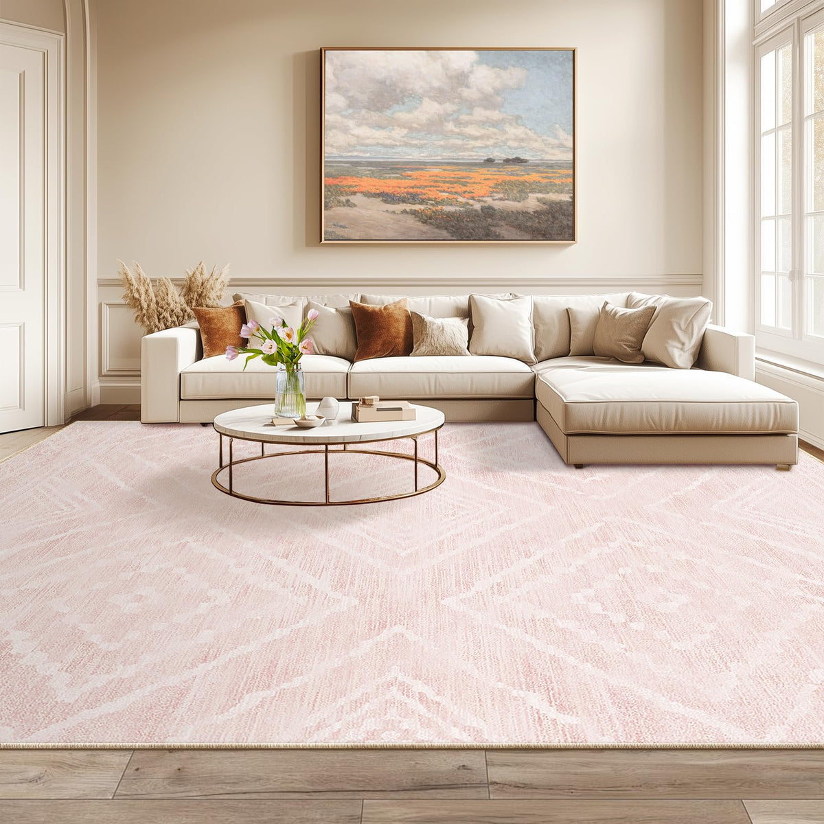BESTSWEETIE 5'x7' Washable Area Rug for Living Room Bedroom Lightpink