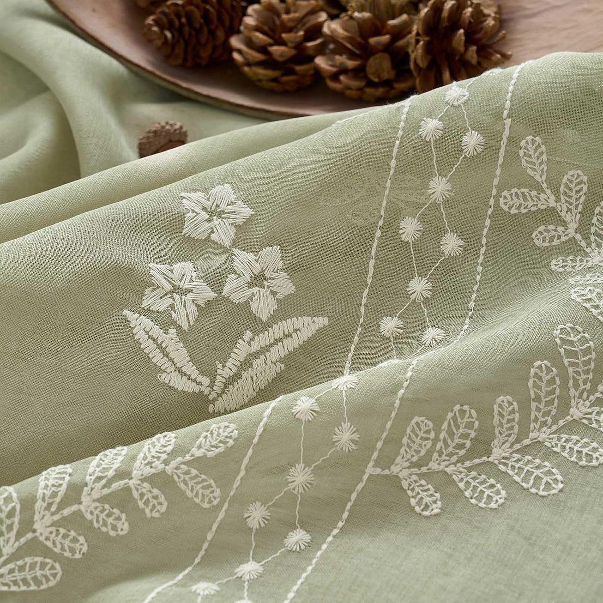 jinchan Floral Sheer Curtains, Back Tab 50x84 Inch, 2 Panels Green