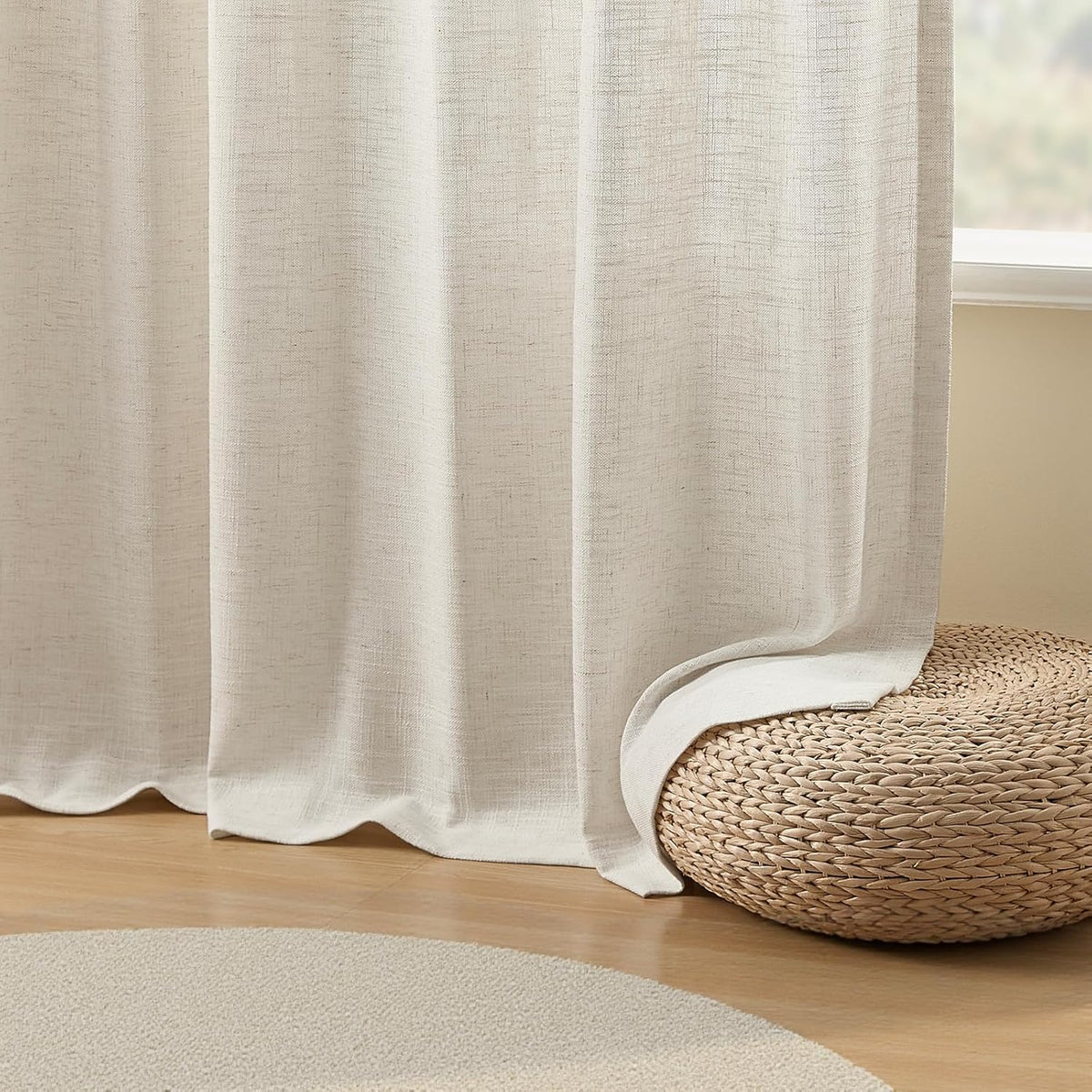 Pinch Pleated Linen Curtains 96 Inches Semi Sheer Light Filtering, 2 Panels