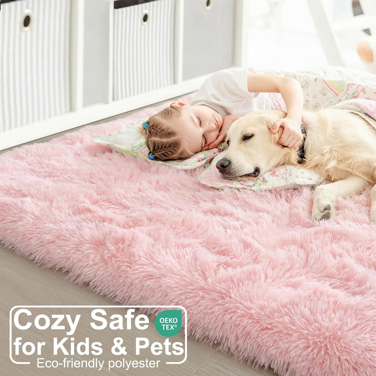 Amdrebio Light Pink Fluffy Fuzzy Area Rug 4x6 for Girls Bedroom Kids Room