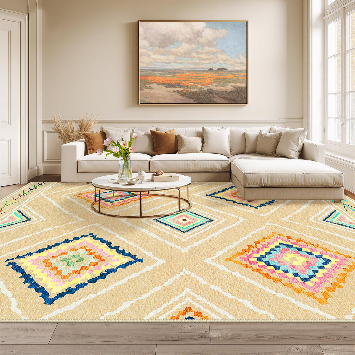 BESTSWEETIE 5'x7' Washable Area Rug for Living Room Bedroom Lightpink