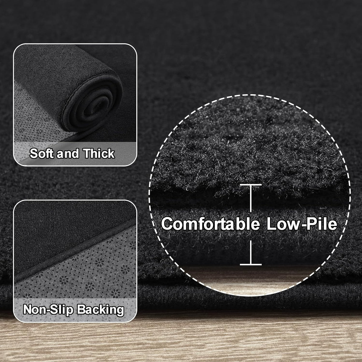 Amearea Modern Area Rugs for Bedroom Living Room, 4x6 Black Memory Foam Rug