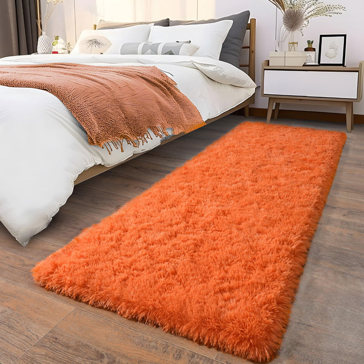 Soft Runner Rugs for Bedroom Hallway 2x6 Beige Fluffy Shag Washable
