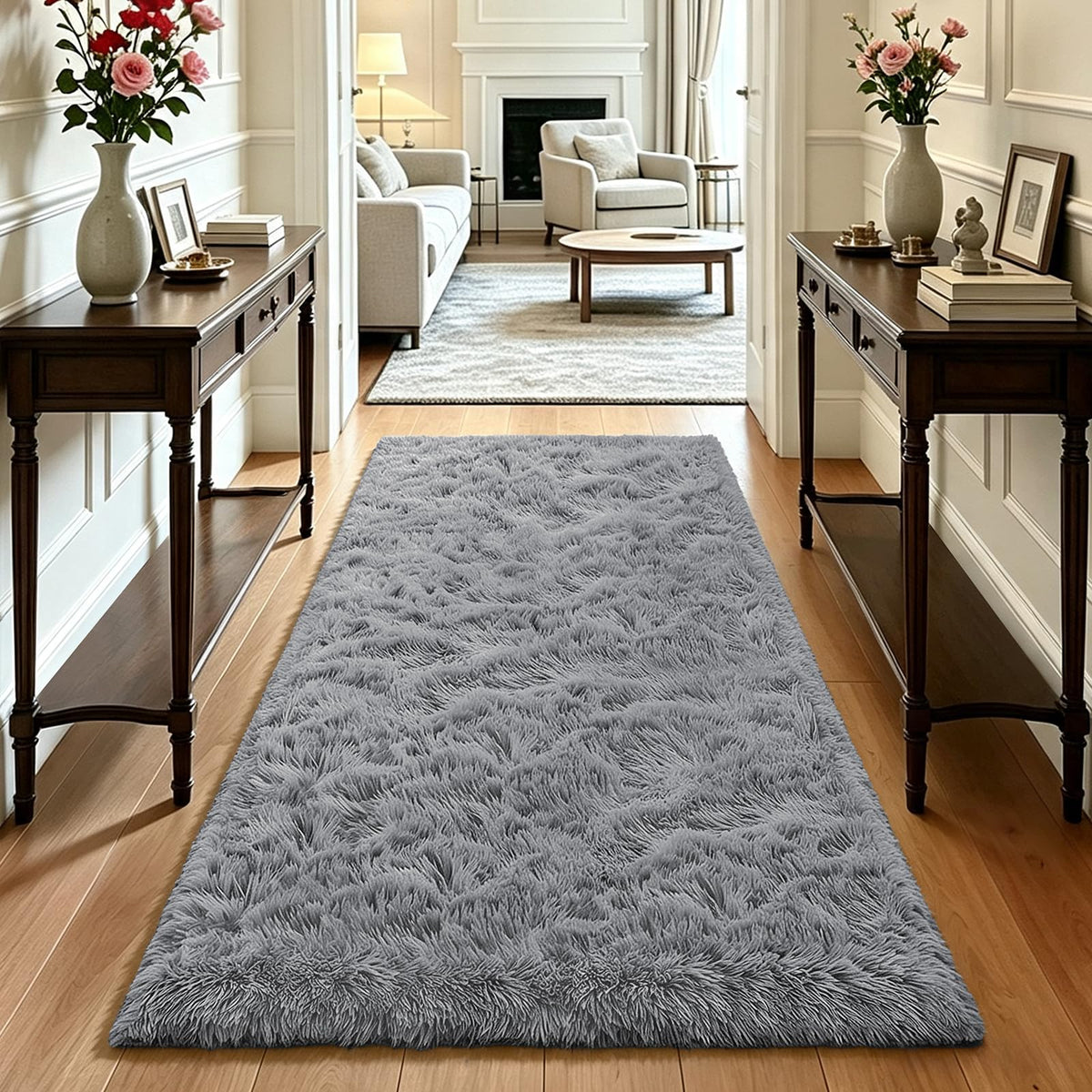 Beige 8x10 Area Rugs for Living Room, Fluffy Shag Rug Large Bedroom Carpet