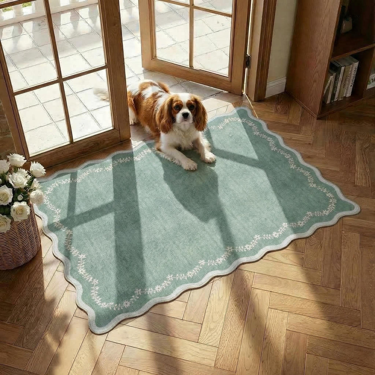 GarveeHome 5x7 Scalloped Area Rug Jute Washable Bedroom Living Room Rug