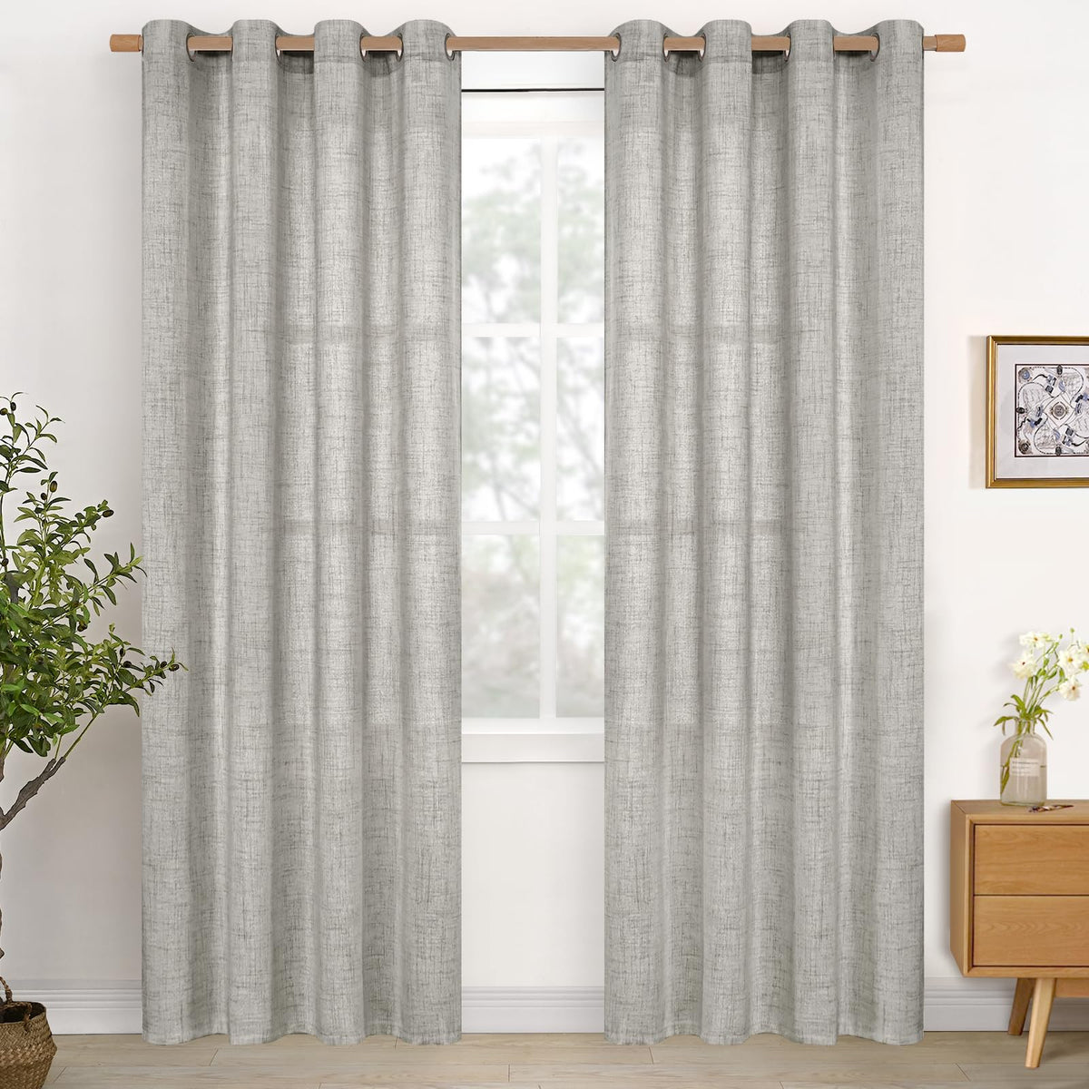 YoungsTex Linen Semi Sheer Curtains 63 Inch Length, Light Filtering Drapes