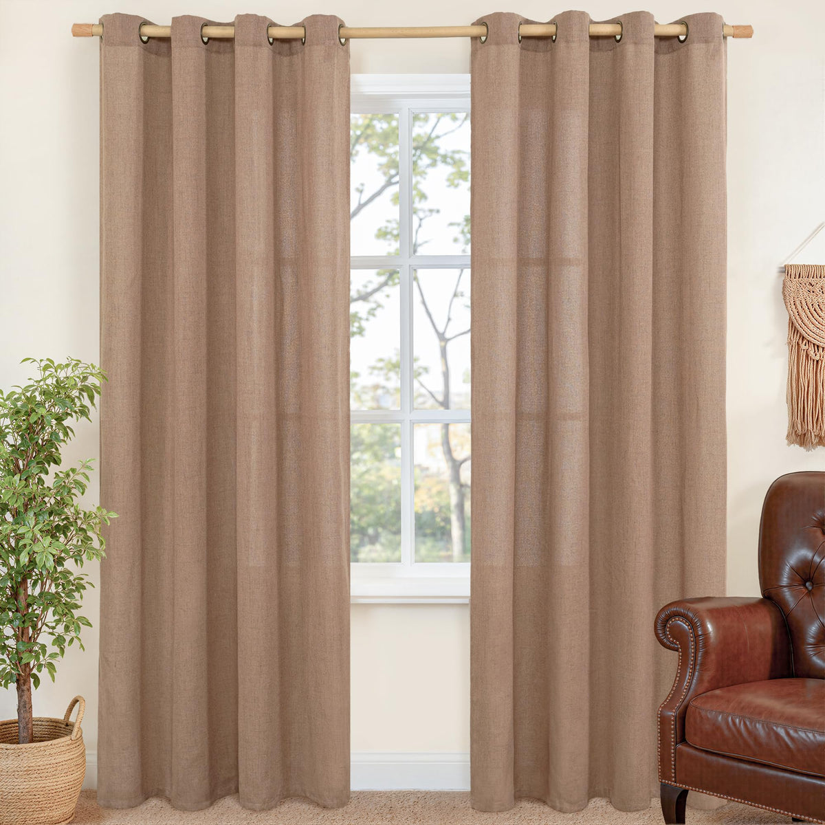 YoungsTex Linen Semi Sheer Curtains 63 Inch Length, Light Filtering Drapes
